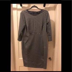 Tahari Arthur S Levine Gray Striped Dress 14 NWT